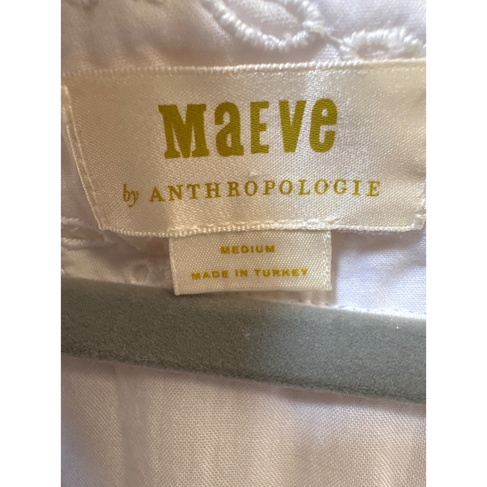 Maeve Anthropologie White Eyelet Maxi Dress V-Neck Smocked Tiered Medium - Picture 2 of 8